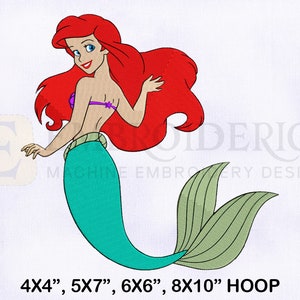 Ariel Mermaid Machine Embroidery Design, Ariel Embroidery Designs, Mermaid Embroidery, 4 Sizes Machine Embroidery Designs, Ariel Embroidery