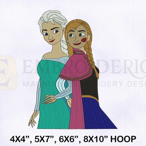 Frozen Princess Anna And Elsa Embroidery Design, Frozen Embroidery Design, Anna And Elsa Machine Embroidery Design 4 Sizes Embroidery Design