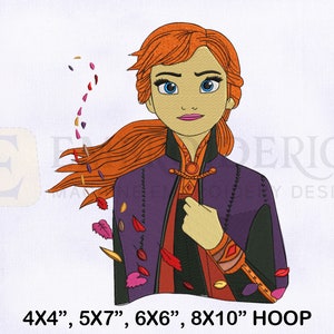 Frozen Anna With Leaf Machine Embroidery Design, Frozen Embroidery Designs, Anna Embroidery Designs, 4 Sizes Machine Embroidery Designs