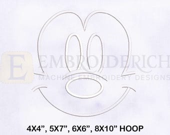 Mickey Face Machine Embroidery Design | Mickey Outline Embroidery Design | Mickey Embroidery Designs | 4 Sizes Machine Embroidery Design