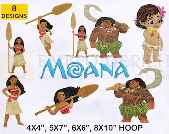 Moana Machine Embroidery Designs Bundle, 4 Sizes EMB Designs, Embroidery Designs Bundle, Baby Moana,  Maui, Logo Machine Embroidery Designs