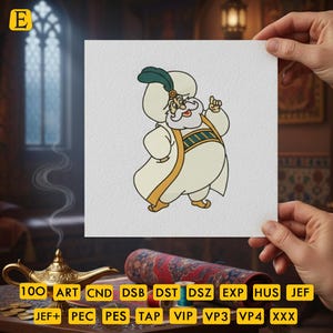 Diseño de bordado a máquina de Aladino el Sultán, Diseño de bordado de Aladino, Diseño de bordado de Aladino el Sultán, Diseño de bordado a máquina en 4 tamaños