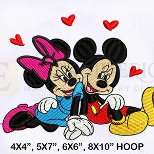 Mickey And Minnie Love Embroidery Design | Mickey Embroidery Design | Minnie Mouse Embroidery Design | 4 Sizes Machine Embroidery Design