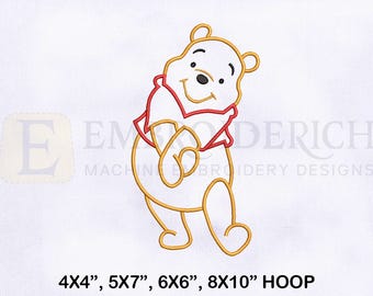 Pooh Bear Applique Machine Embroidery Design | 4 Sizes Embroidery Designs | Applique Embroidery Designs | Pooh Bear Embroidery Design