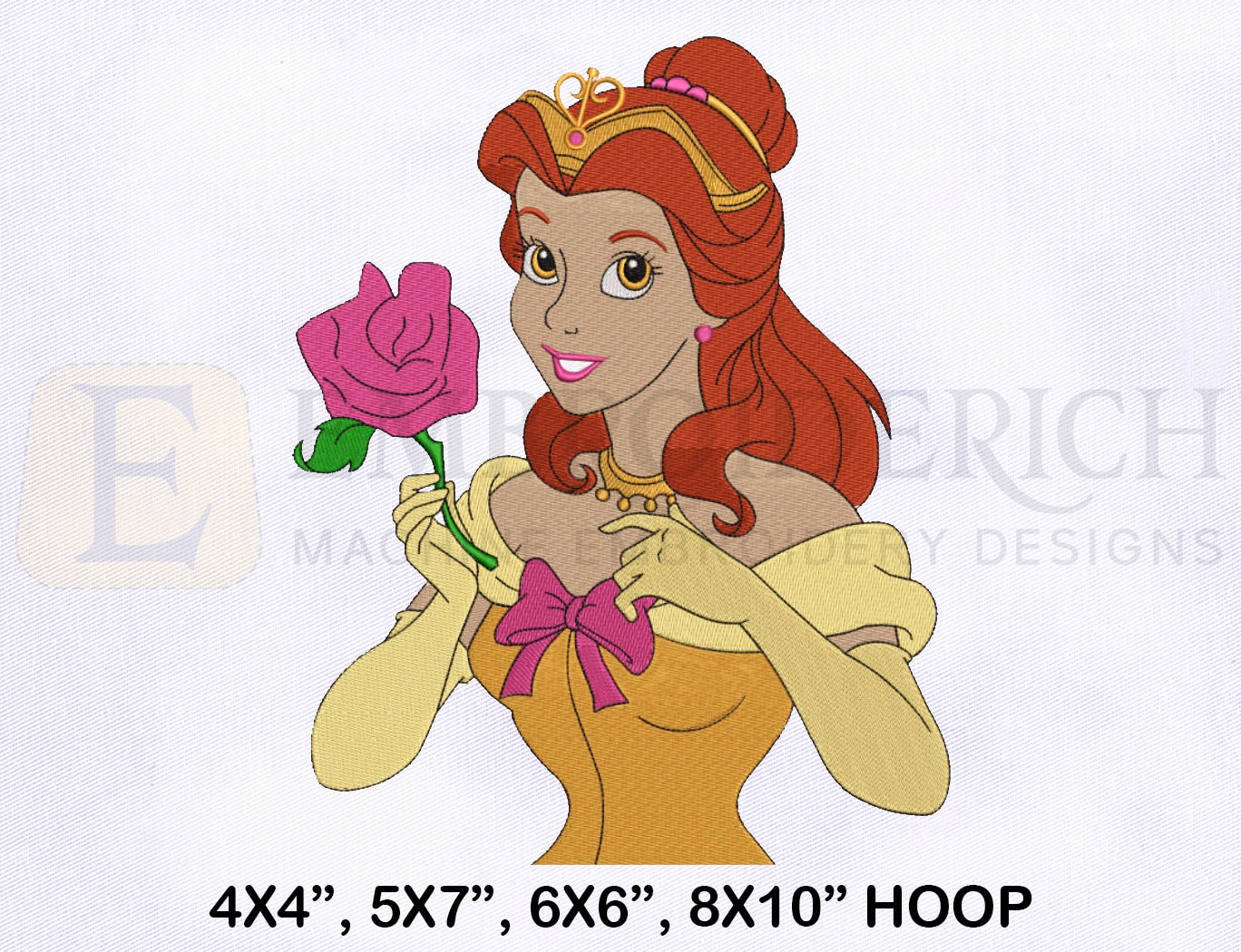 Princess Belle With Flower Machine Embroidery Design, Beauty And The Beast EMB Designs, Belle Embroidery Design, 4 Sizes Embroidery Designs