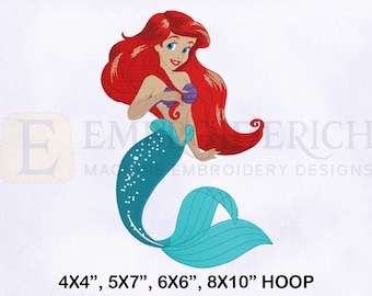 The Little Mermaid Ariel Embroidery Design, Ariel Machine Embroidery Designs, Mermaid Embroidery Designs, 4 Sizes Princess Embroidery Design