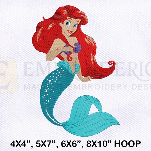 The Little Mermaid Ariel Embroidery Design, Ariel Machine Embroidery Designs, Mermaid Embroidery Designs, 4 Sizes Princess Embroidery Design