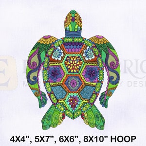 Colorful Turtle Machine Embroidery Design, Colorful Turtle Embroidery Designs, Turtle Embroidery Design, 4 Sizes Machine Embroidery Designs