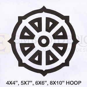 Design de bordado à máquina com símbolos budistas | Design de bordado em 4 tamanhos | Design de bordado com símbolos budistas | Design de bordado religioso