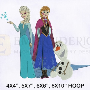 Gefrorene Prinzessin Elsa Anna mit Olaf Stickdatei, Gefrorene Prinzessin Elsa Anna mit Olaf Stickdatei, 4 Größen, Schnittmuster