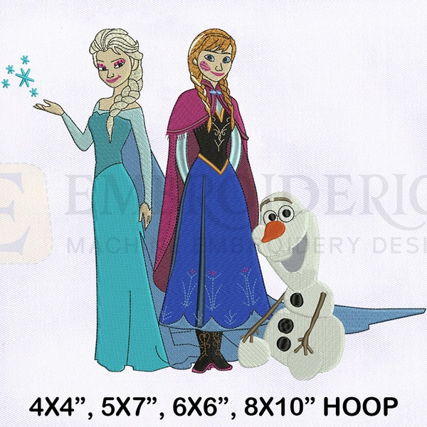 Frozen Princess Elsa Anna with Olaf Embroidery Design, Embroidery Designs, Elsa And Anna Embroidery Design, 4 Sizes Embroidery Design