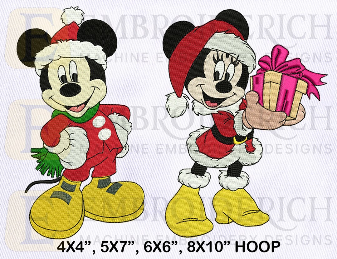 Christmas Mickey and Minnie Hold Gift Embroidery Design Bundle, Minnie