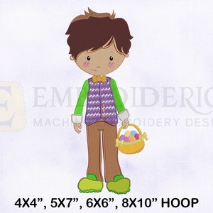 Boy Holding Easter Basket Embroidery Design | 4 Sizes Embroidery | Boy Holding Eggs Basket Embroidery Design | Easter Embroidery Designs