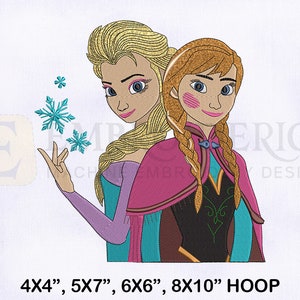 Magical Princess Elsa And Anna Embroidery Design, Frozen Embroidery Designs, Princess Embroidery Design, 4 Sizes Machine Embroidery Designs