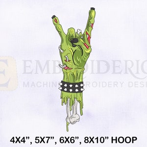 Rock N Roll Zombie Hand Embroidery Design, Horror Embroidery Designs, Zombie Hand Embroidery Design, 4 Sizes Machine Embroidery Designs