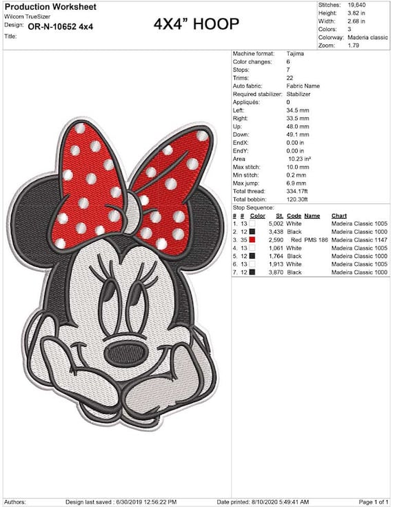 Minnie Mouse Face Embroidery Design, 4 Sizes (machine Embroidery