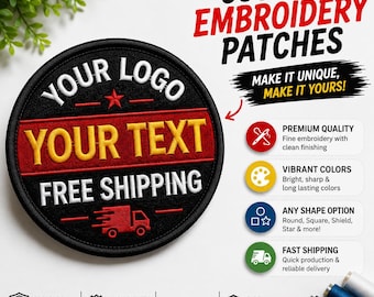 Custom Embroidered Patches, Custom Logo Patch, Personalized Iron On Patch, Sew On Patch, Hook Loop Velcro Patch for Hats Jackets Bags
