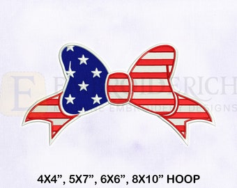 Happy 4th of July Bow Machine Embroidery Design, 4th Of July Embroidery Designs, American Bow Embroidery Design, 4 Sizes Embroidery Designs