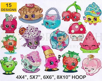 Shopkins Machine Embroidery Designs Bundle, 4 Sizes EMB Designs, Shopkins Embroidery Designs Bundle, Cartoon Embroidery Designs, Cupcake EMB