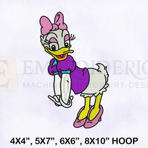 Hermoso y encantador diseño de bordado de Daisy Duck, diseño de bordado de dibujos animados, diseño de bordado a máquina de Daisy Duck, diseño de bordado de 4 tamaños