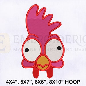 Heihei Cute Face Machine Embroidery Design, Heihei Embroidery Designs, Moana Heihei Embroidery Design, 4 Sizes Machine Embroidery Designs