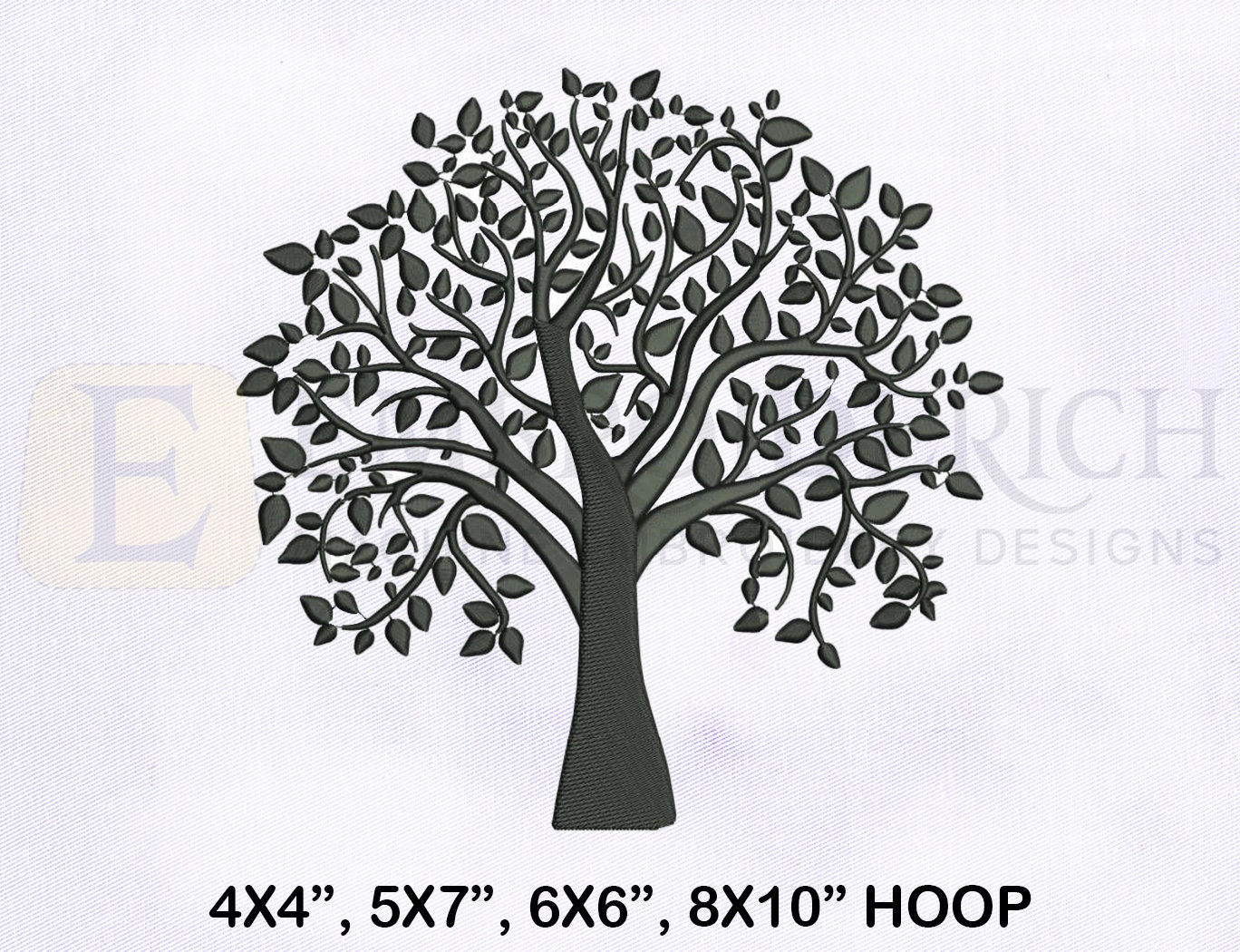 Old Black Tree Silhouette Embroidery Design Tree Embroidery pic