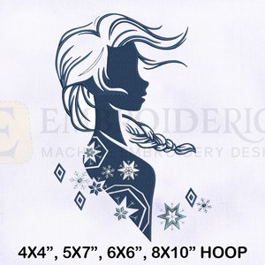 Silhouette Frozen Princess Elsa Embroidery Design, Frozen Embroidery Designs, Elsa Embroidery Designs, 4 Sizes Machine Embroidery Designs