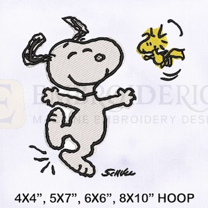 Snoopy Mit Woodstock Stickdatei Design | 4 Größen Stickmuster | Woodstock Stickdatei Set | Snoopy Stickdatei