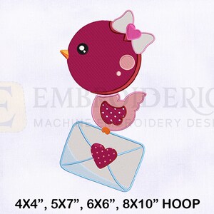 Diseño bordado de pájaros bebés volando con letras de amor / 4 tamaños EMB / Pájaros con letras bordadas / Diseños EMB para San Valentín