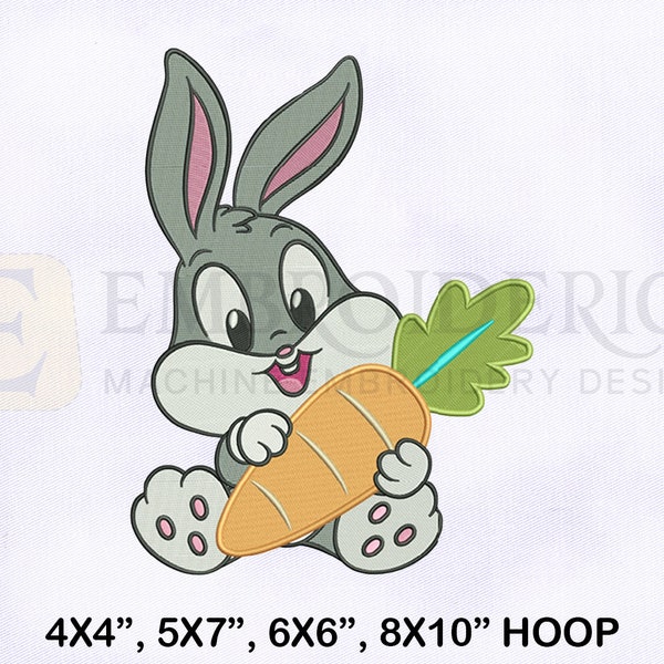 Baby Bugs Bunny With Carrot Looney Tune Embroidery Design, Looney Tune Embroidery Design, Bugs Embroidery Design, 4 Sizes Embroidery Designs