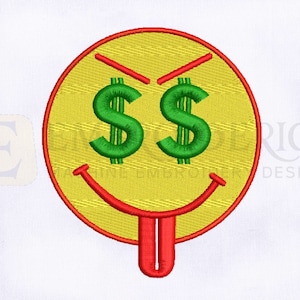 Smiley Face Machine Embroidery Design | 4x4 Hoop Embroidery Design | Dollar Eyes Emoji Face Embroidery | Emoji Face Embroidery Design