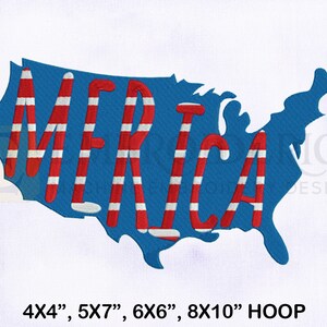 4th Of July USA Merica Map Machine Embroidery Design, 4th of July Embroidery Design, USA Merica Map Embroidery, 4 Sizes Embroidery Design