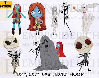 Halloween Nightmare Embroidery Design Bundle, Jack and Sally (Instant Download)