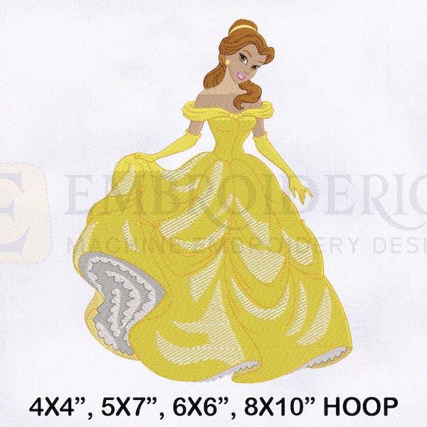 Princess Belle Machine Embroidery Design, Princess Belle Embroidery Design, Beauty and the Beast Embroidery Design 4 Sizes Embroidery Design