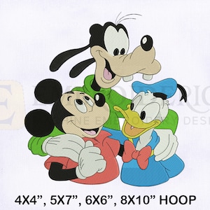 Mickey Goofy And Donald Embroidery Design, Best Friends Embroidery Designs, Mickey Embroidery, Goofy Embroidery, 4 Sizes Embroidery Designs