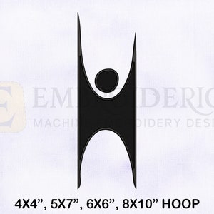 Pode incluir: Silhueta preta e branca de uma pessoa estilizada com os braços levantados no ar. O design está disponível nos tamanhos de aro de 4x4, 5x7, 6x6 e 8x10 polegadas.