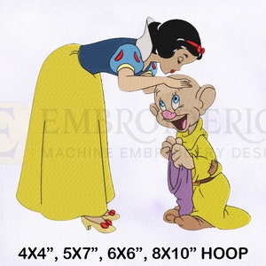 Snow White Kissing Dopey Head Embroidery Design, Princess Embroidery Design, Seven Dwarf Embroidery Design 4 Sizes Machine Embroidery Design
