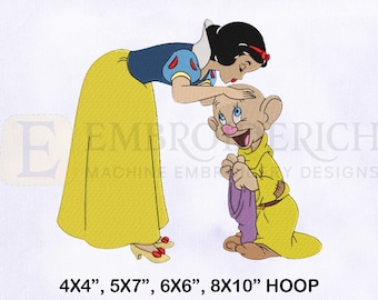 Snow White Kissing Dopey Head Embroidery Design, Princess Embroidery Design, Seven Dwarf Embroidery Design 4 Sizes Machine Embroidery Design