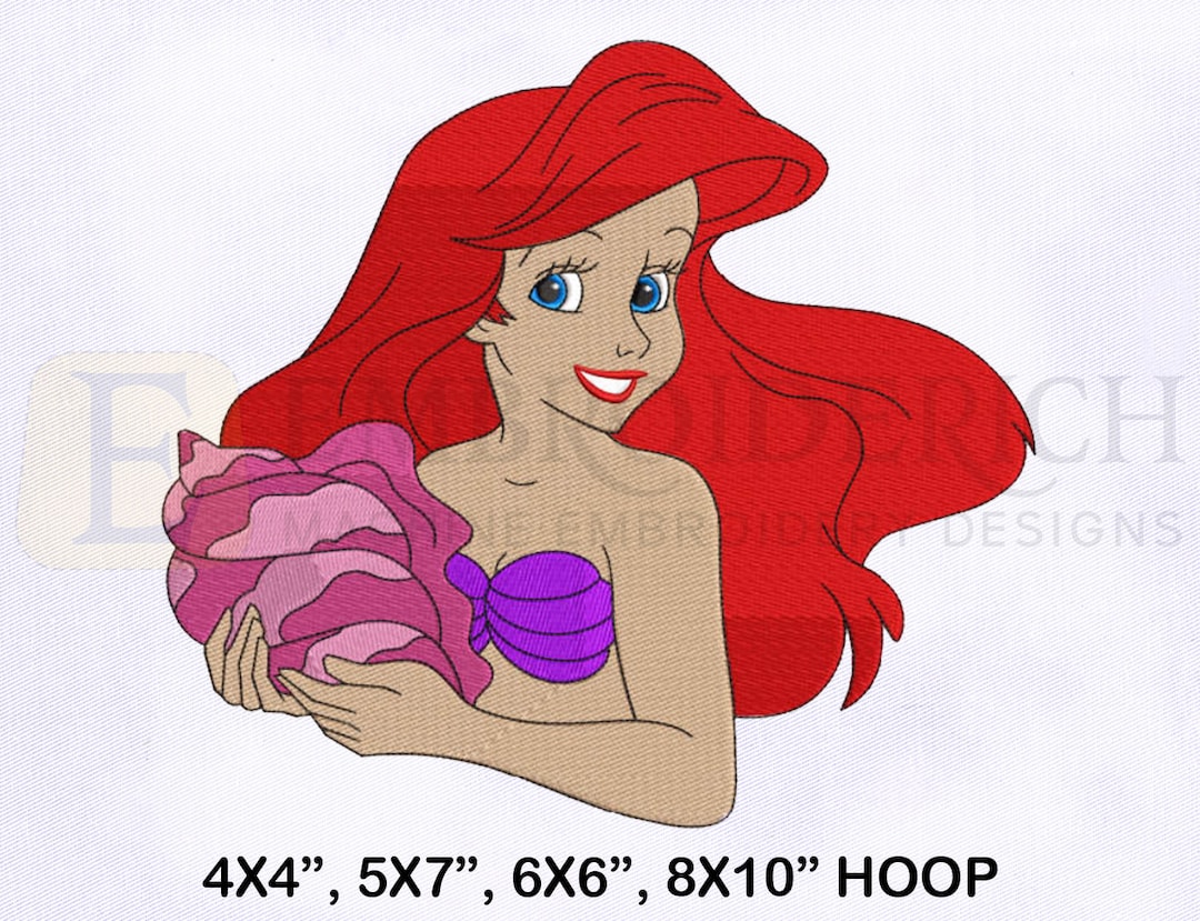 Little Mermaid Ariel Holding Shell Embroidery Design, Ariel Holding ...