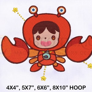 Star Baby Cancer Crab Machine Embroidery Design, Chinese Zodiac Embroidery Design, 4 Sizes Embroidery Designs, Baby Cancer Crab EMB Design