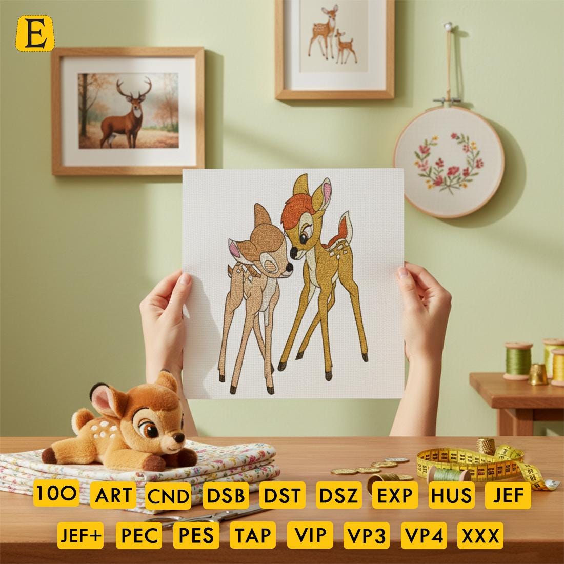 Bambi & Faline Deer Embroidery Design, 4 Sizes (machine Embroidery