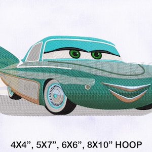 Lightning Flo Car Machine Embroidery Design, Flo Car Embroidery Designs, Lightning Cars Embroidery Design, 4 Sizes Machine Embroidery Design