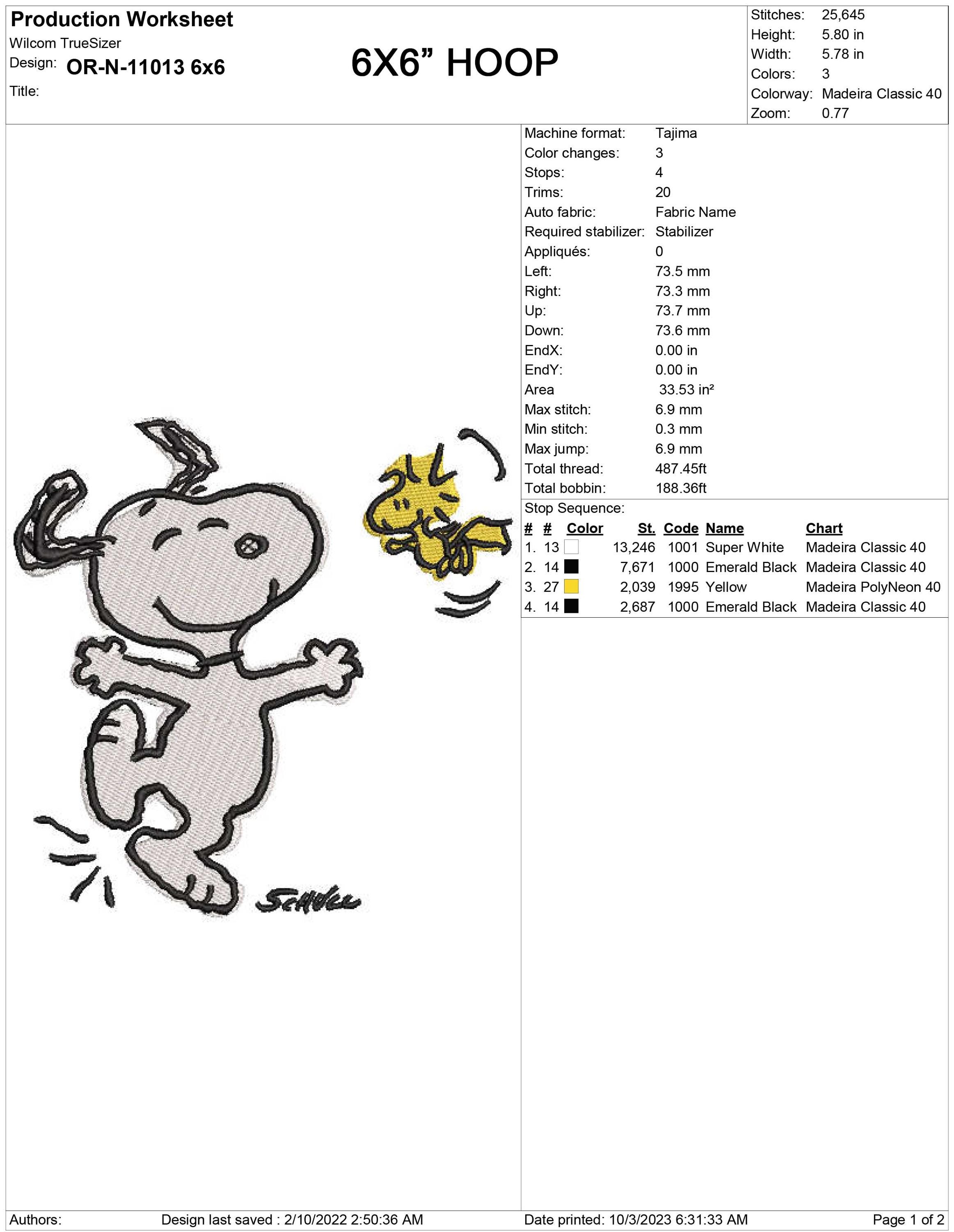 Snoopy With Woodstock Machine Embroidery Design | 4 Sizes Embroidery ...