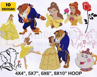 Beauty And The Beast Embroidery Designs Bundle, 4 Sizes EMB Designs, The Beast Embroidery Designs Bundle, Princess Belle Embroidery Designs