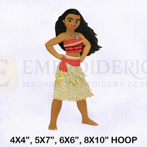 Caring Princess Moana Embroidery Design, Princess Embroidery Design, Moana Machine Embroidery Design, 4 Sizes Machine Embroidery Design