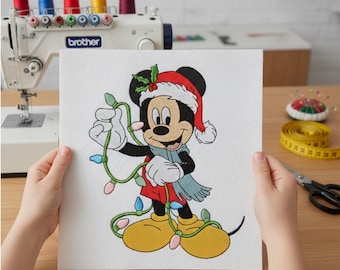 ミッキーのスノーフレーク刺繍デザイン：クリスマスミシン刺繍 