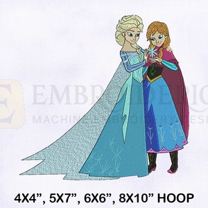 Frozen Princess Elsa And Anna Embroidery Design, Frozen Machine Embroidery Design, Elsa And Anna Embroidery Design 4 Sizes Embroidery Design