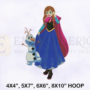 Frozen Princess Anna With Olaf Embroidery Design, Embroidery Designs, Anna With Olaf Embroidery Design, 4 Sizes Embroidery Design