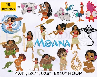 Moana Machine Embroidery Designs Bundle, 4 Sizes EMB Designs, Moana Embroidery Designs, Moana, Pua, Hei Hei, Maui Wikia, Embroidery Designs