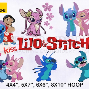 Lilo And Stitch Embroidery Designs Bundle, 4 Sizes EMB Designs, Lilo Embroidery Designs Bundle, Stitch And Angel Machine Embroidery Designs